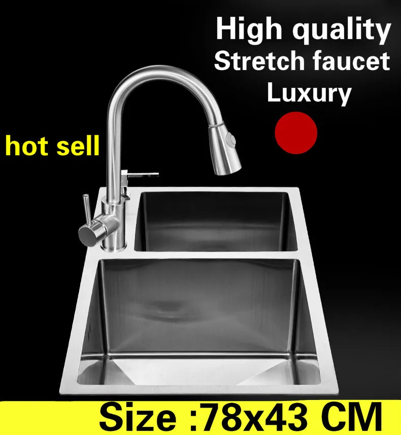 

Free shipping Apartment vogue stretch faucet kitchen manual sink double groove high capacity 304 stainless steel 780x430 MM