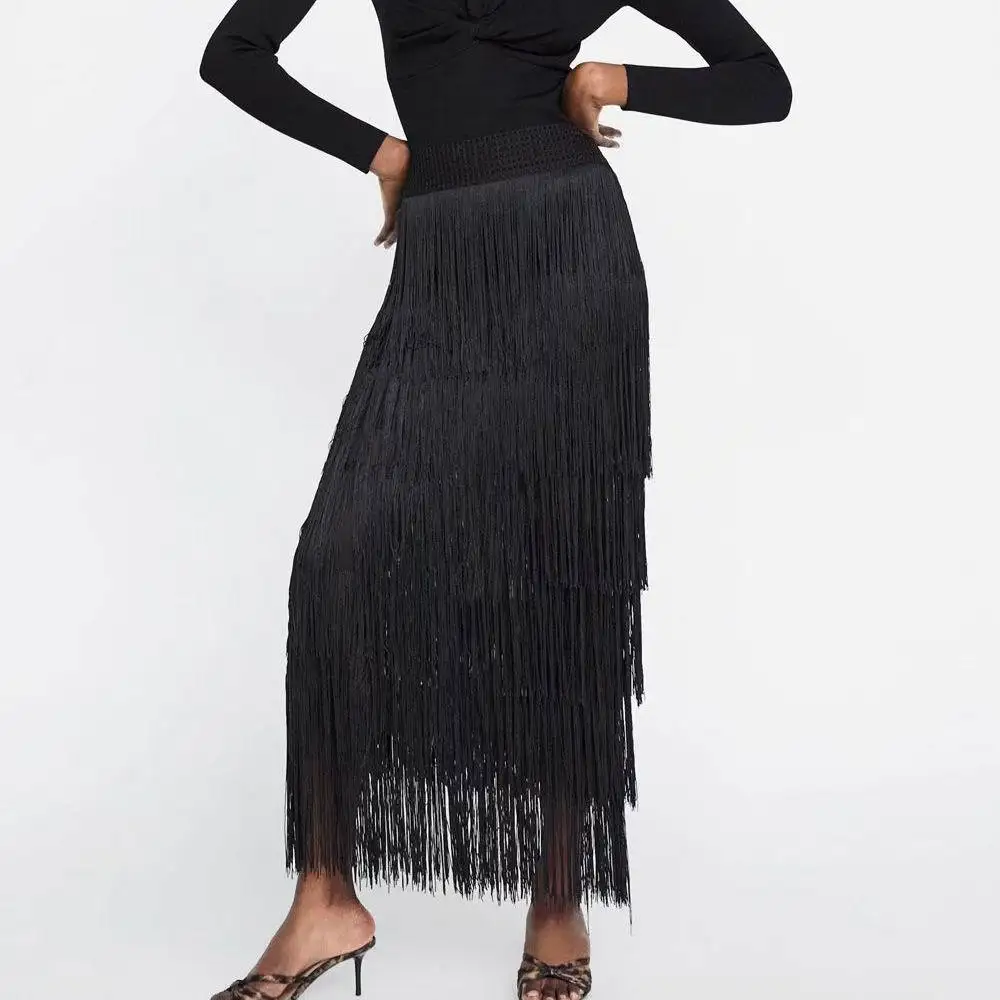 New Vintage High Waist A-Line Skirt Harajuku Black Tiered Fringe Women Tassel Long Ankle Length Skirts 2019 Summer jupe femme
New Vintage High Waist A-Line Skirt Harajuku Black Tiered Fringe Women Tassel Long Ankle Length Skirts 2019 Summer jupe femme