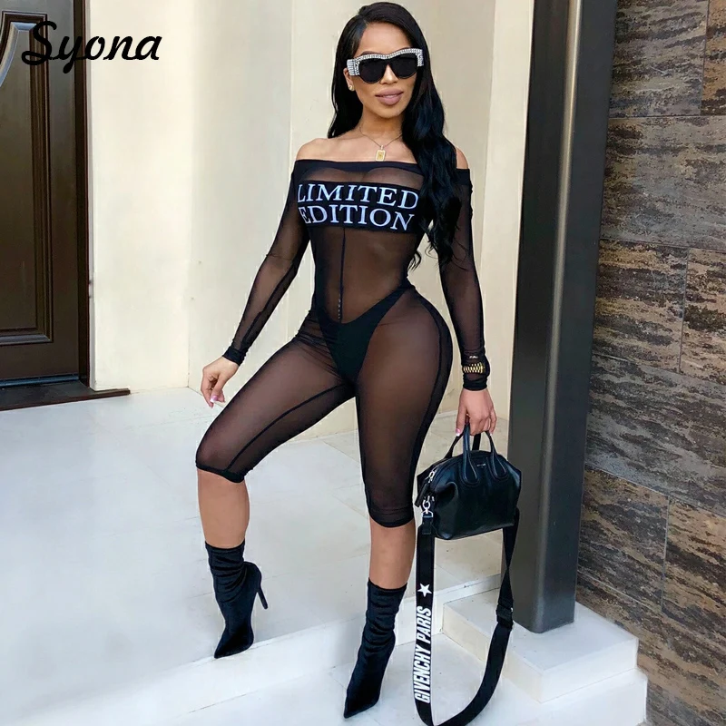 Sexy Club WOMEN Mesh JUMPSUIT ROMPERS Transparent See Through Exotic Paysuits Off Shoulder Nightclub Black Sheer Overalls Summer
Sexy Club WOMEN Mesh JUMPSUIT ROMPERS Transparent See Through Exotic Paysuits Off Shoulder Nightclub Black Sheer Overalls Summer