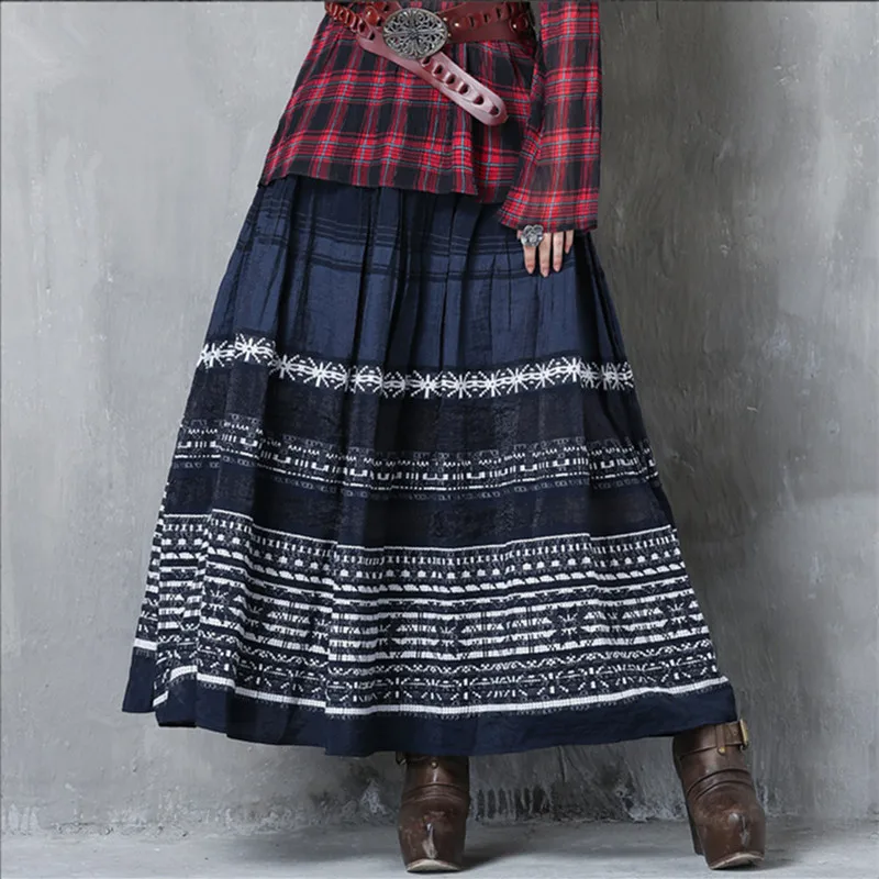 Vintage Long Skirt 2017 New Autumn Women Boho Cotton Elastic Waist Pleated A-line Ethic Embroidery Bohemian Big Swing Skirts
Vintage Long Skirt 2017 New Autumn Women Boho Cotton Elastic Waist Pleated A-line Ethic Embroidery Bohemian Big Swing Skirts