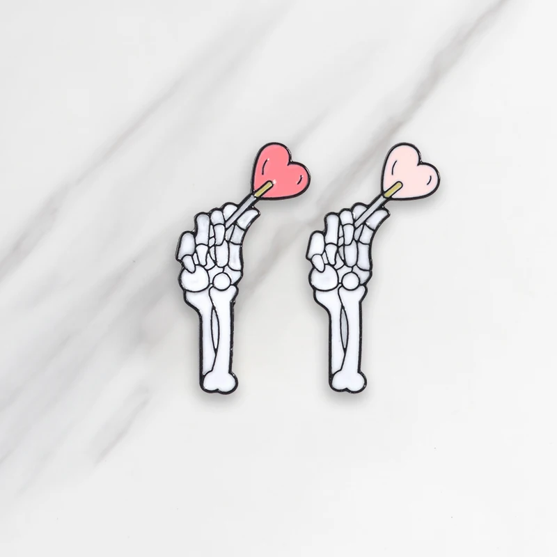 Heart shaped lollipop Enamel Skeleton hand Brooches Button Pin Bag Hat Cap Clothes Badge Jewelry Funny Gift for lover Friends
Heart shaped lollipop Enamel Skeleton hand Brooches Button Pin Bag Hat Cap Clothes Badge Jewelry Funny Gift for lover Friends