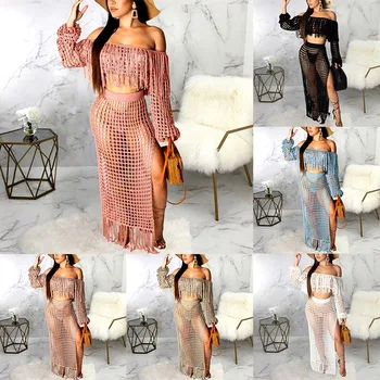 Two Piece Set Women Sexy Fashion Hollow Tassel Bag Hip Beach Skirt Knit Crochet Hollow Long Dress TC21
Two Piece Set Women Sexy Fashion Hollow Tassel Bag Hip Beach Skirt Knit Crochet Hollow Long Dress TC21
