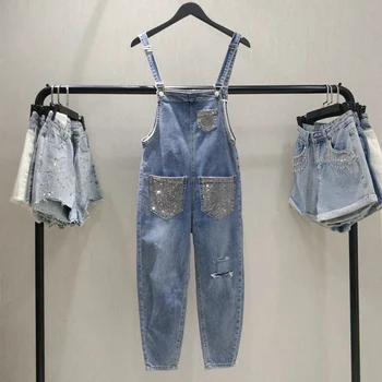 high waist diamond women jumpsuit denim loose pocket overalls solid blue lady female hot drill hole ankle-length denim jumpsuits
high waist diamond women jumpsuit denim loose pocket overalls solid blue lady female hot drill hole ankle-length denim jumpsuits