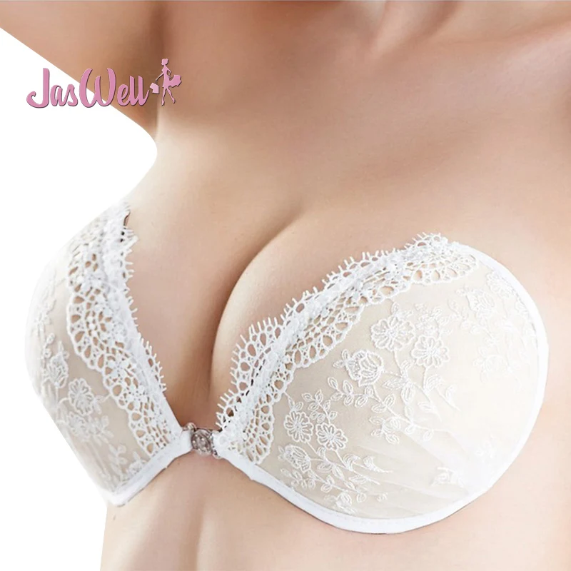 JasWell Sexy Lace Embroidery Bra Super Push Up Silicone Bralette Backless Strapless Invisible Bras for Women Wedding Bikini 4