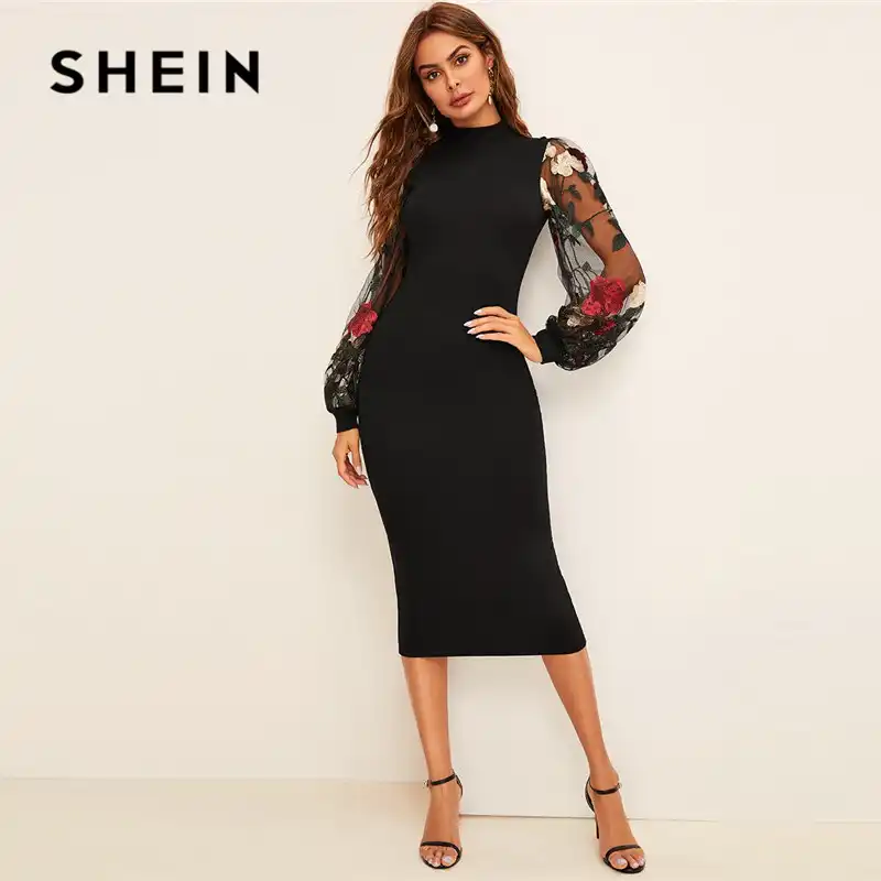 shein black midi dress