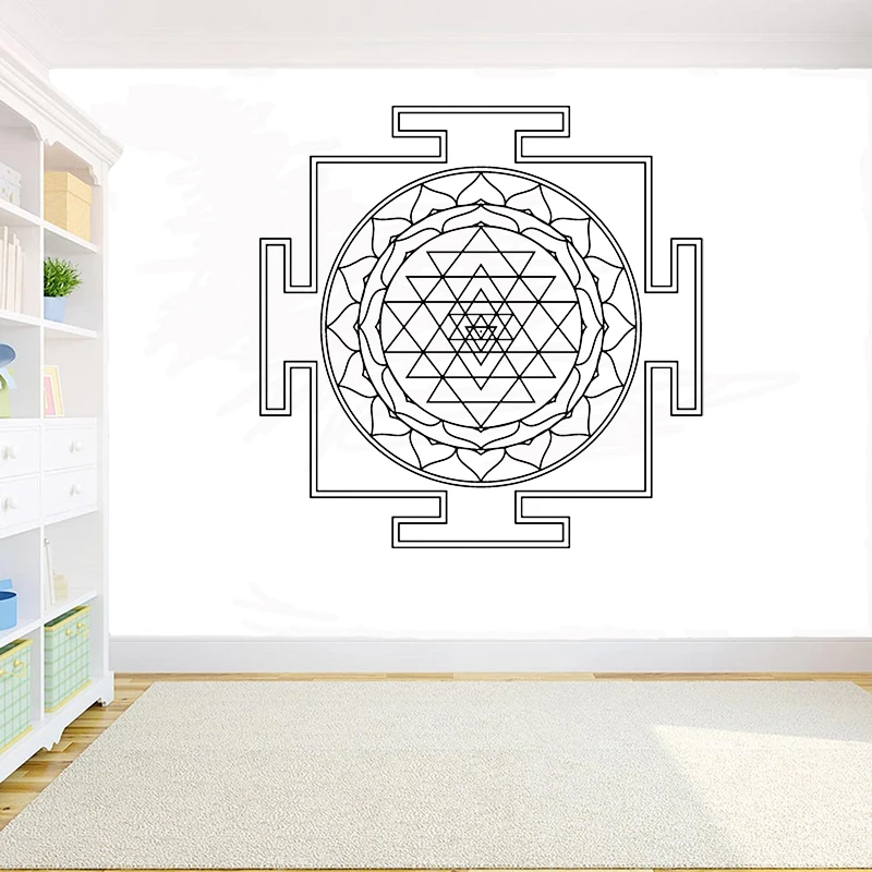 Sri Yantra Pattern Vinyl wall sticker Sacred Geometry Removeable Decal Salon Livingroom Bedroom Decoration 57x57cm