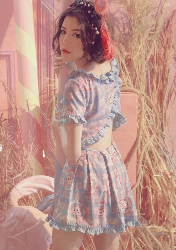 Sweetie Teddy Bear Super Cute Baby Blue Plaid Checks Dress Backless Falbala Dress Short Sleeve Summber
Sweetie Teddy Bear Super Cute Baby Blue Plaid Checks Dress Backless Falbala Dress Short Sleeve Summber
