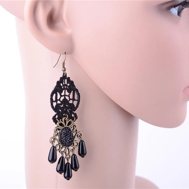 Vintage Black Lace Drop Earrings Women Pearl Long Tassel Eardrop Big Hollow Dangle Statement Earring Ladies Gothic Jewelry
Vintage Black Lace Drop Earrings Women Pearl Long Tassel Eardrop Big Hollow Dangle Statement Earring Ladies Gothic Jewelry