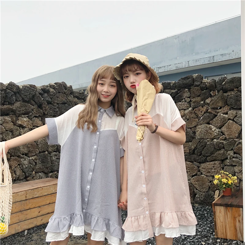 2018 Harajuku Striped Female Dress Summer New Women Dress Loose Korean Small Fresh Student Short-sleeved Striped Shirt Dresses
2018 Harajuku Striped Female Dress Summer New Women Dress Loose Korean Small Fresh Student Short-sleeved Striped Shirt Dresses