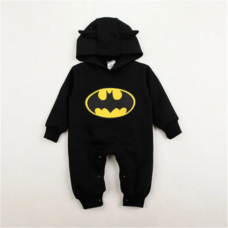 Image Baby explosion models hooded Batman printing long sleeve cotton Rompers Jumpsuit Outfit children clothes