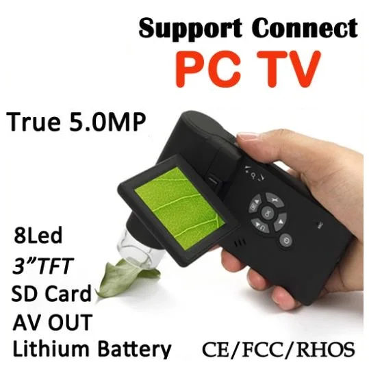 Real 5.0MP 500X Professional Handheld Digital Microscope 8 LEDs 3.5'' Screen Display Support USB SD card with TV OUT UM039 |