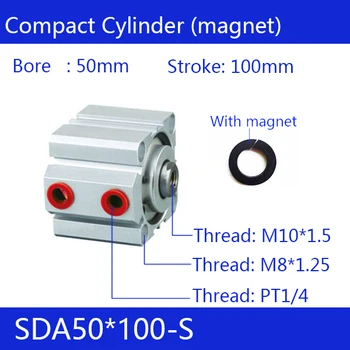 SDA50*100-S 50mm Bore 100mm Stroke Compact Air Cylinders SDA50X100-S Dual Action Air Pneumatic Cylinder
