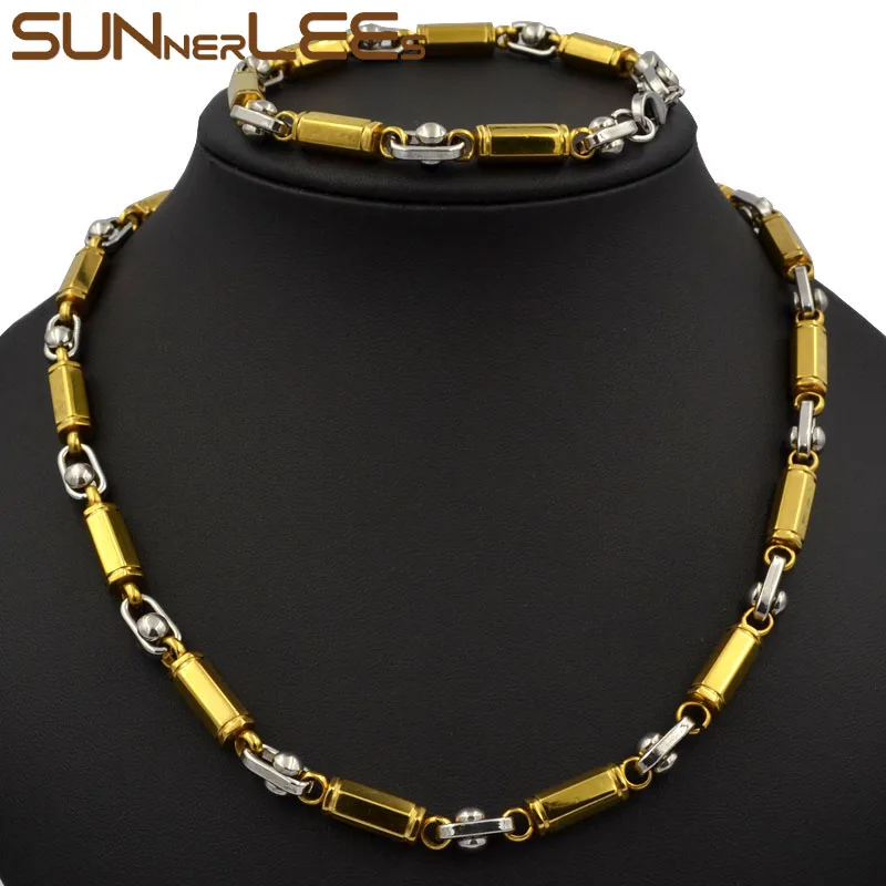 SUNNERLEES New Fashion Jewelry Stainless Steel Necklace Bracelet Set 6mm Link Chain Gold-Color For Mens Womens SC38 S
SUNNERLEES New Fashion Jewelry Stainless Steel Necklace Bracelet Set 6mm Link Chain Gold-Color For Mens Womens SC38 S