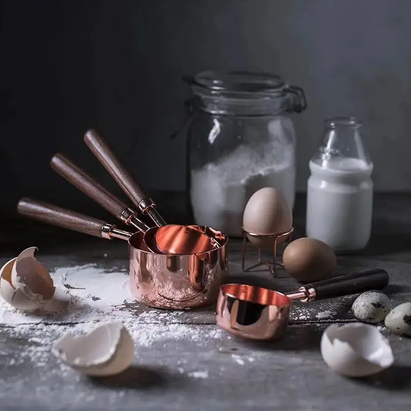 4Pcs/Set Rose Gold Stainless Steel Measuring Cups And Measuring Spoon Scoop Set Wooden Handle Kitchen Measuring Tool For Baking
4Pcs/Set Rose Gold Stainless Steel Measuring Cups And Measuring Spoon Scoop Set Wooden Handle Kitchen Measuring Tool For Baking