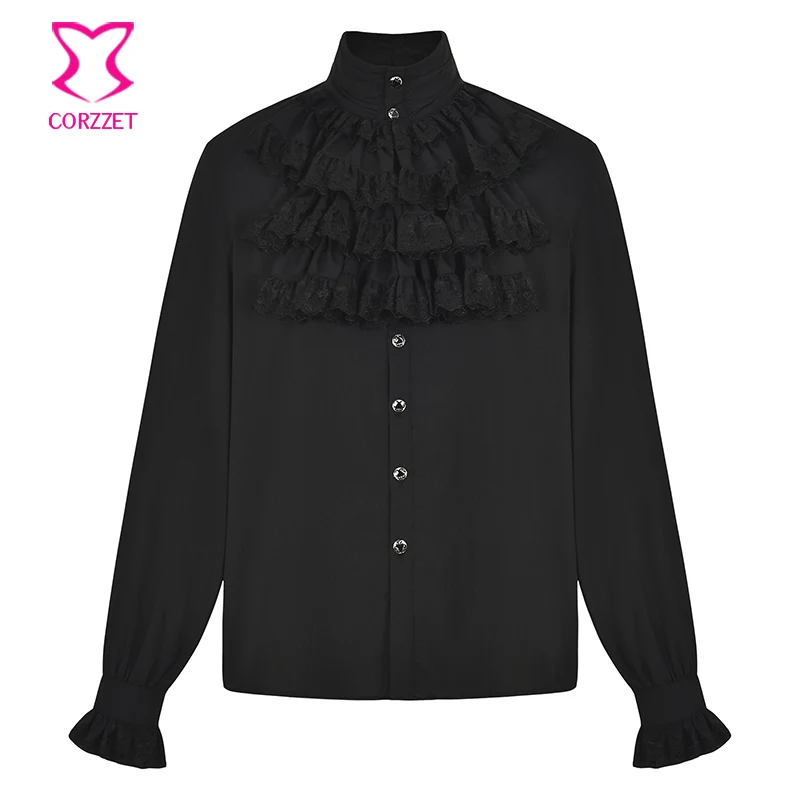 Renaissance Medieval Victorian Top Black Layered Lace Ruffle Stand Collar Long Sleeve Gothic Shirt Vintage Steampunk Men
Renaissance Medieval Victorian Top Black Layered Lace Ruffle Stand Collar Long Sleeve Gothic Shirt Vintage Steampunk Men
