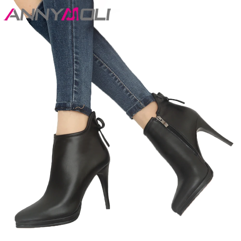 ANNYMOLI Genuine Leather Boots Ankle Boots Ladie Shoes Platform High Heel Boots Bow Natural Real Leather Sexy Female Footwear 40
ANNYMOLI Genuine Leather Boots Ankle Boots Ladie Shoes Platform High Heel Boots Bow Natural Real Leather Sexy Female Footwear 40