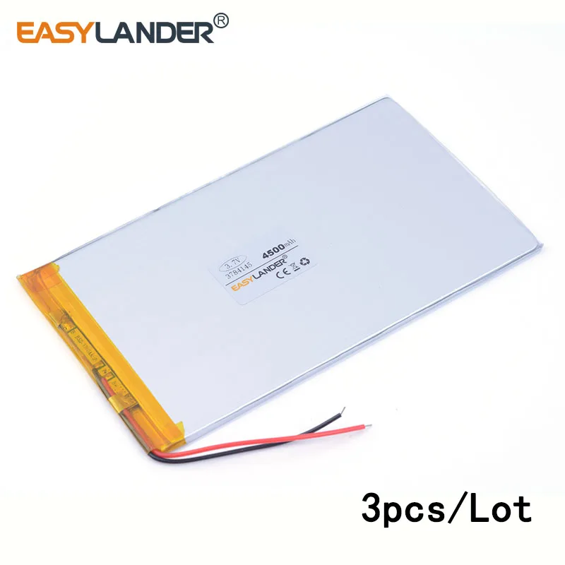

3pcs /Lot 4500mah 3.7V 3784145 lithium Li ion polymer rechargeable battery for dvr GPS mp3 mp4 cell phone speaker