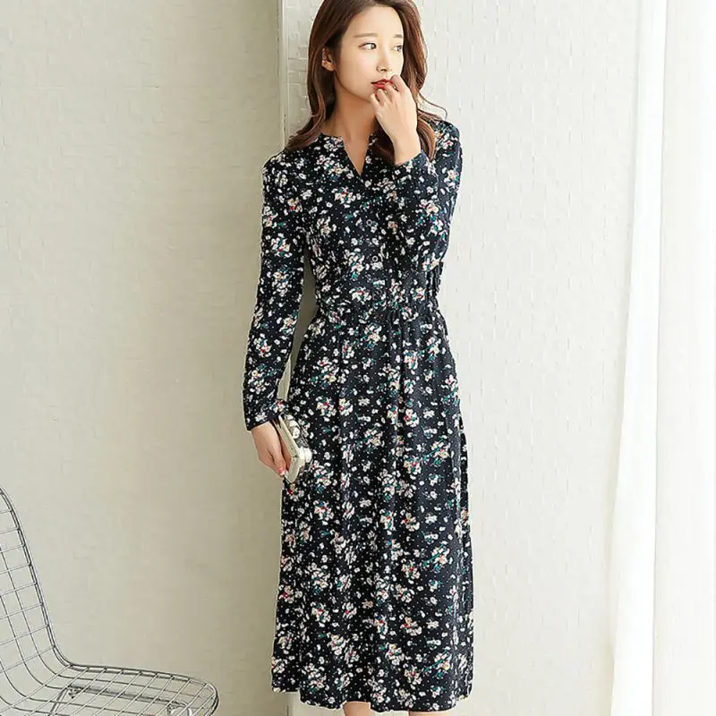 Autumn Long Sleeves Loose Casual Dress Women Floral Print Elegant V Collar Dresses
Autumn Long Sleeves Loose Casual Dress Women Floral Print Elegant V Collar Dresses