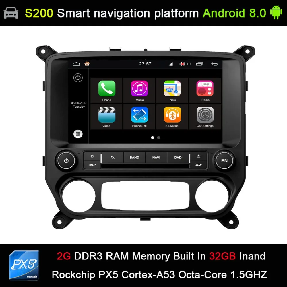 Android 8.0 system PX5 Octa 8-Core CPU 2G Ram 32GB Rom Car DVD Radio GPS Navigation for Chevrolet Silverado 2013-2017
Android 8.0 system PX5 Octa 8-Core CPU 2G Ram 32GB Rom Car DVD Radio GPS Navigation for Chevrolet Silverado 2013-2017
