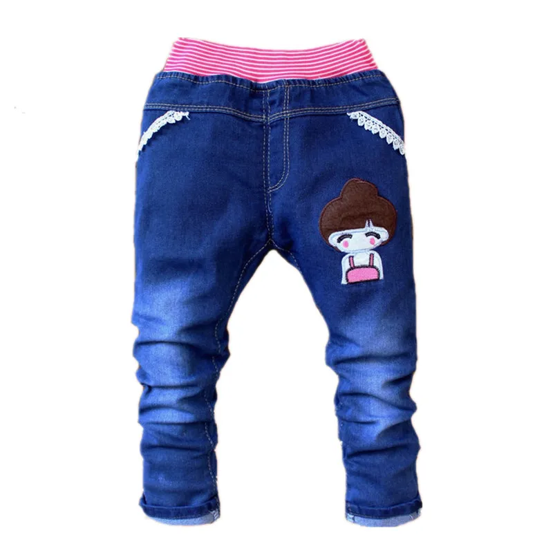 Фото 2021 Kids Girls Jeans Cartoon Girl Bow Trousers Casual Children's Clothing Elastic Waist Pencil Baby Pants | Мать и ребенок