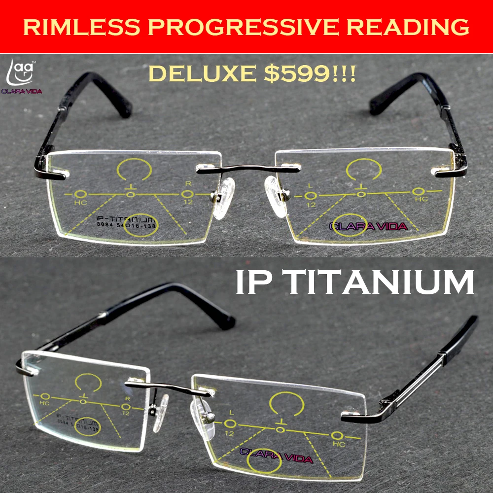 Clara Vida 2017 Deluxe Men Women Rimless Frameless IP TITANIUM Frame Progressive Multifocal Bifocal Reading glasses +1 to +4
Clara Vida 2017 Deluxe Men Women Rimless Frameless IP TITANIUM Frame Progressive Multifocal Bifocal Reading glasses +1 to +4