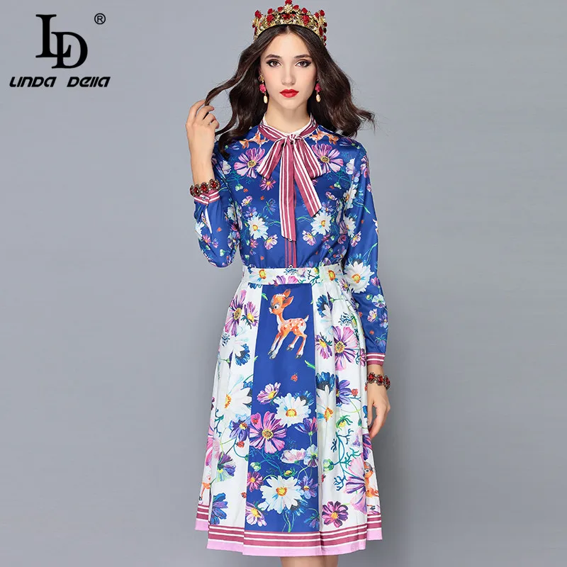 LD LINDA DELLA Fashion Runway 2 Two Pieces Set Women's Long Sleeve Bow Collar Blouses + Floral Print Skirt Sets Suits 
LD LINDA DELLA Fashion Runway 2 Two Pieces Set Women's Long Sleeve Bow Collar Blouses + Floral Print Skirt Sets Suits