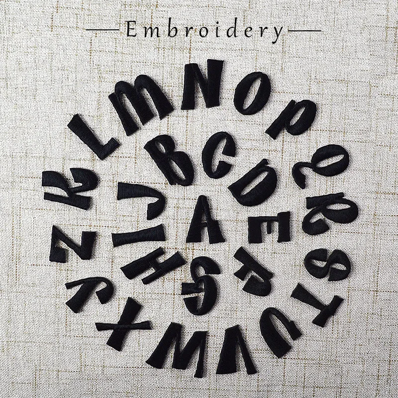 Black English Letters alphabet embroidered patches applique for clothes shoes bags application iron on patches for kids name
Black English Letters alphabet embroidered patches applique for clothes shoes bags application iron on patches for kids name