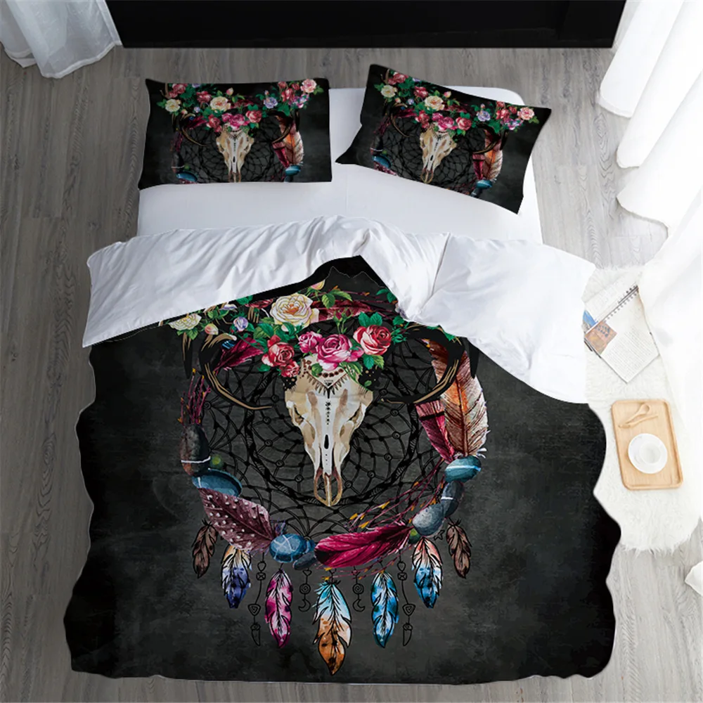 Home Textiles King Size Bedding Set Luxury 3d Sheep Skull Dream Catcher Black Duvet Cover Set 3Pcs Colorful Bedding And Bed Sets
Home Textiles King Size Bedding Set Luxury 3d Sheep Skull Dream Catcher Black Duvet Cover Set 3Pcs Colorful Bedding And Bed Sets