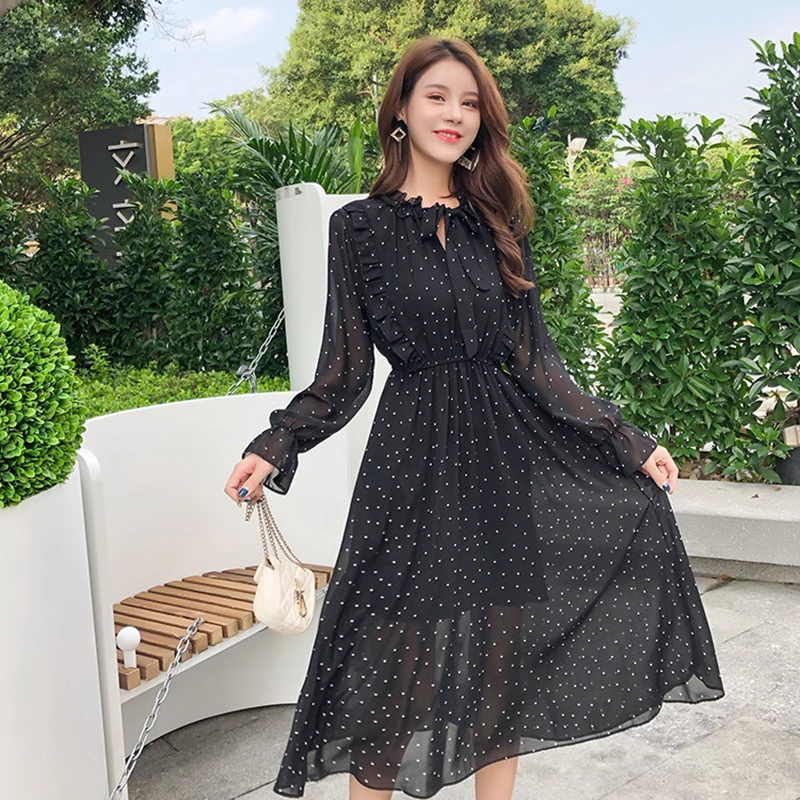 Summer Women's Chiffon Dress Black Vintage Polka Dot Long Sleeve Midi Dress 2019 Bohemian Casual Loose Club Party Dress Vestidos
Summer Women's Chiffon Dress Black Vintage Polka Dot Long Sleeve Midi Dress 2019 Bohemian Casual Loose Club Party Dress Vestidos