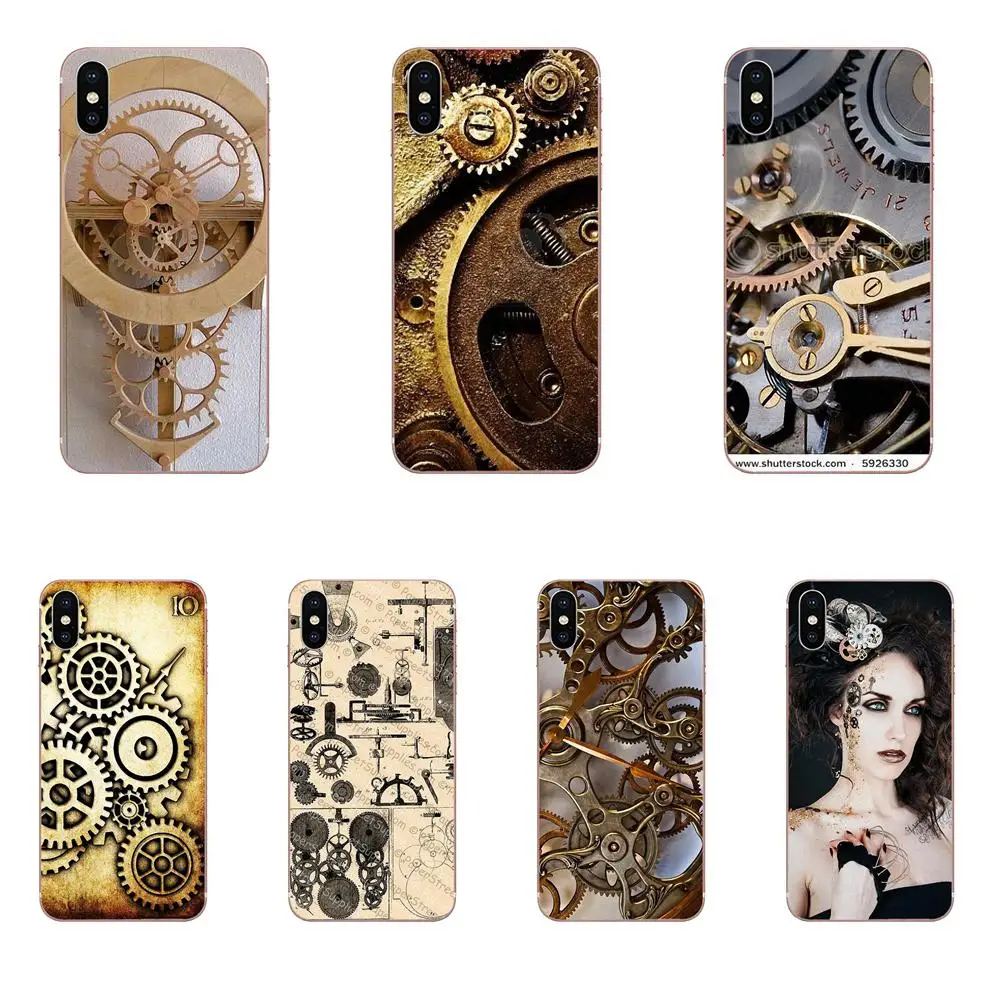 Soft TPU Pattern Pink Steampunk Clock Mechanism Cogs Gears For Apple iPhone 4 4S 5 5C 5S SE 6 6S 7 8 Plus X XS Max XR | Мобильные