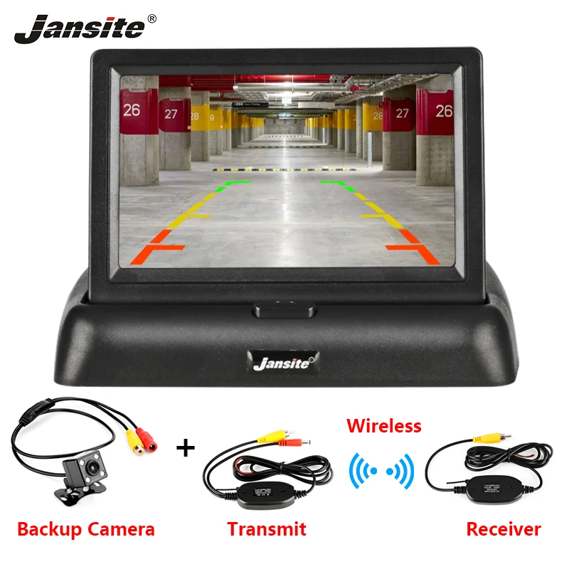 

Jansite 4.3" Foldable Car Monitor TFT LCD Display Cameras Reverse Camera Parking System for Vehicle Rearview Monitors NTSC PAL