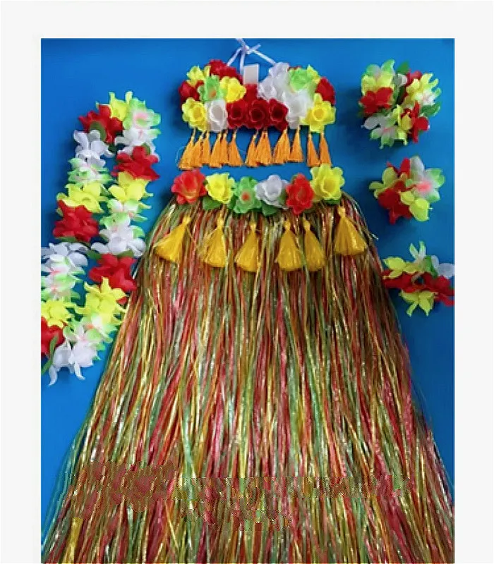 

60cm Hawaiian Hula Grass Skirt Flower Multi color Party Dress Beach Dance 1set/lot Free Shipping