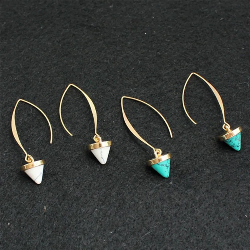 Фото imixlot White Green Natural Stone Pendant Drop Dangle Earrings Cone Gold Color Hook for Women Jewelry | Украшения и аксессуары