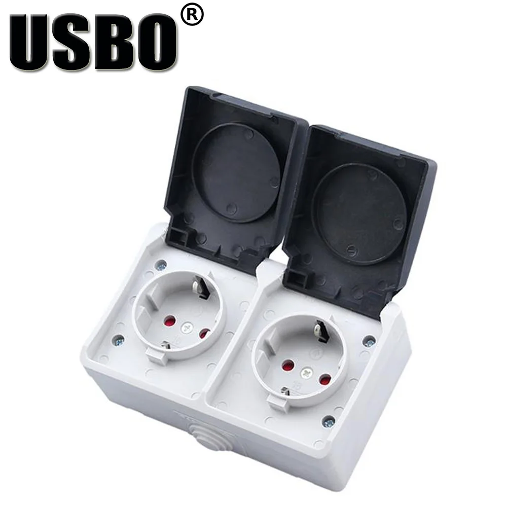 

Black white 16A 250V EU Germany grounding Household AC power socket outdoor 2P+E IP44 dustproof waterproof double wall socket