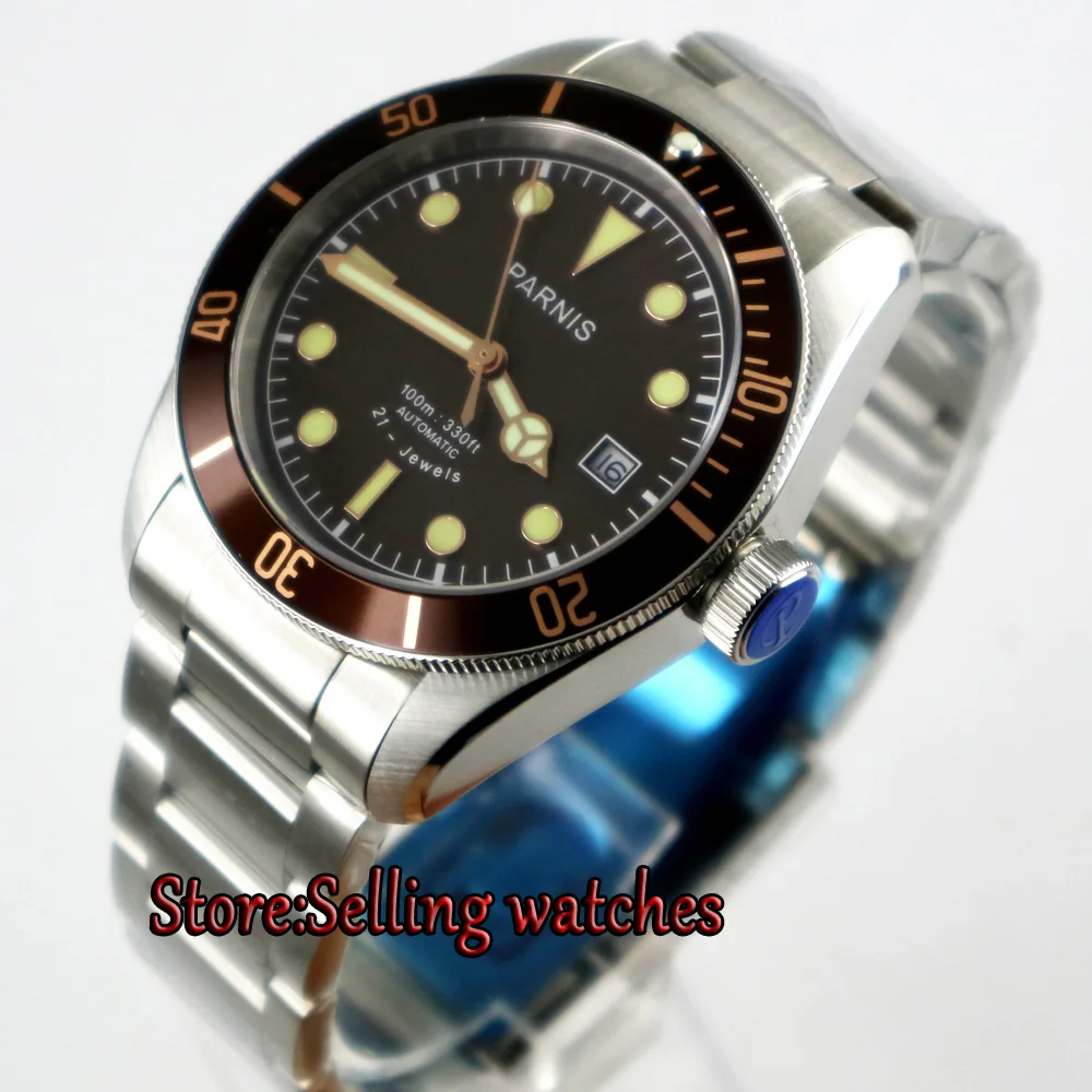 new Parnis 41mm coffee dial super luminous date stainless steel strap miyota 8215 Automatic mens Watch
new Parnis 41mm coffee dial super luminous date stainless steel strap miyota 8215 Automatic mens Watch