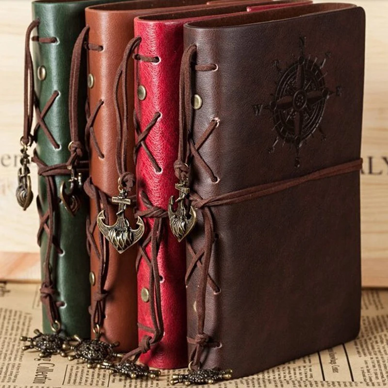 Image MC 2014 Spiral NoteBook Newest Diary Book Vintage Pirate Anchors PU leather Note Book Replaceable Xmas Gift Traveler Journal