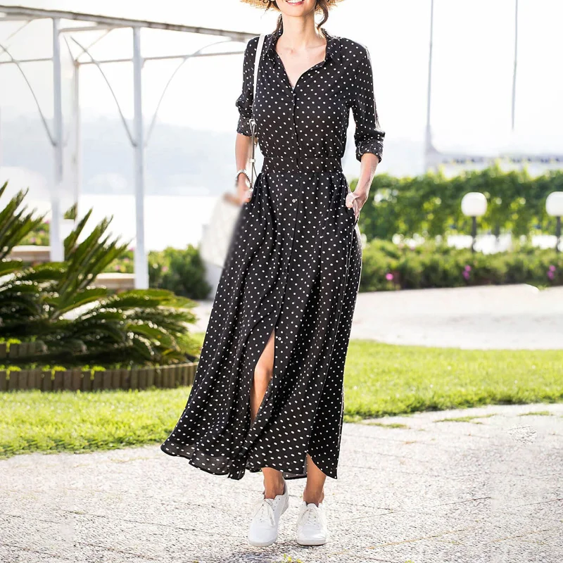 Women Dress Ladies Beach Summer Buttons Half Sleeves Sundress Printed Long A Line Maxi Polka Dot Dresses
Women Dress Ladies Beach Summer Buttons Half Sleeves Sundress Printed Long A Line Maxi Polka Dot Dresses