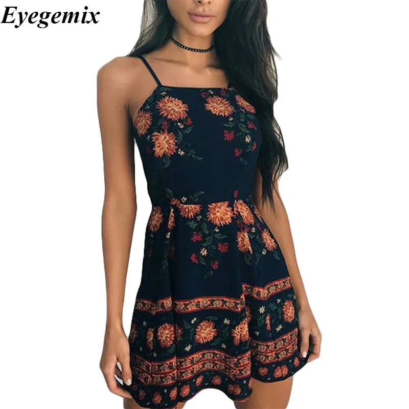 Women Spaghetti Strap Mini Dress 2018 Summer Patchwork Sleeveless Print Floral Boho Short Dress Casual Girls beach Dresses
Women Spaghetti Strap Mini Dress 2018 Summer Patchwork Sleeveless Print Floral Boho Short Dress Casual Girls beach Dresses
