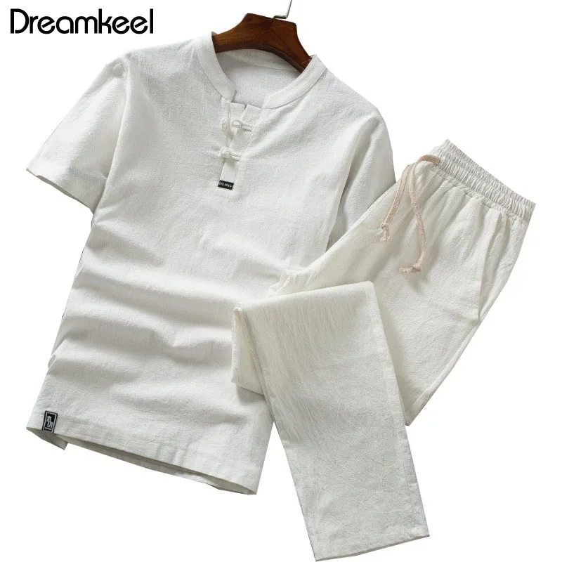Cotton and linen thin linen set slim solid color short-sleeved T-shirt large size loose casual breathable trousers Solid Y
Cotton and linen thin linen set slim solid color short-sleeved T-shirt large size loose casual breathable trousers Solid Y