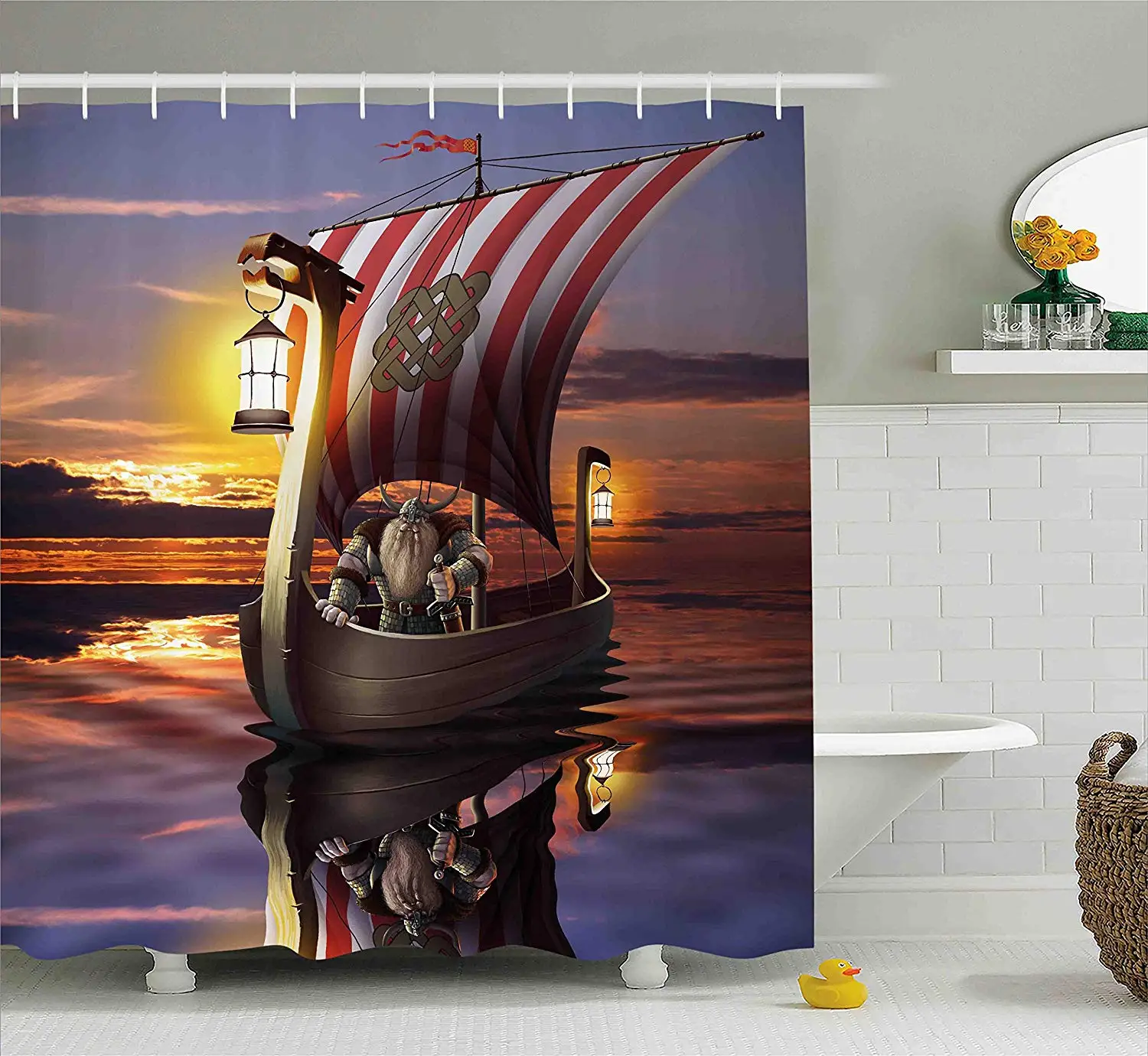Viking Shower Curtain A Warrior in a Ship Twilight Barbarian Nordic Scandinavian Culture Artwork Print Fabric Bathroom Decor
Viking Shower Curtain A Warrior in a Ship Twilight Barbarian Nordic Scandinavian Culture Artwork Print Fabric Bathroom Decor