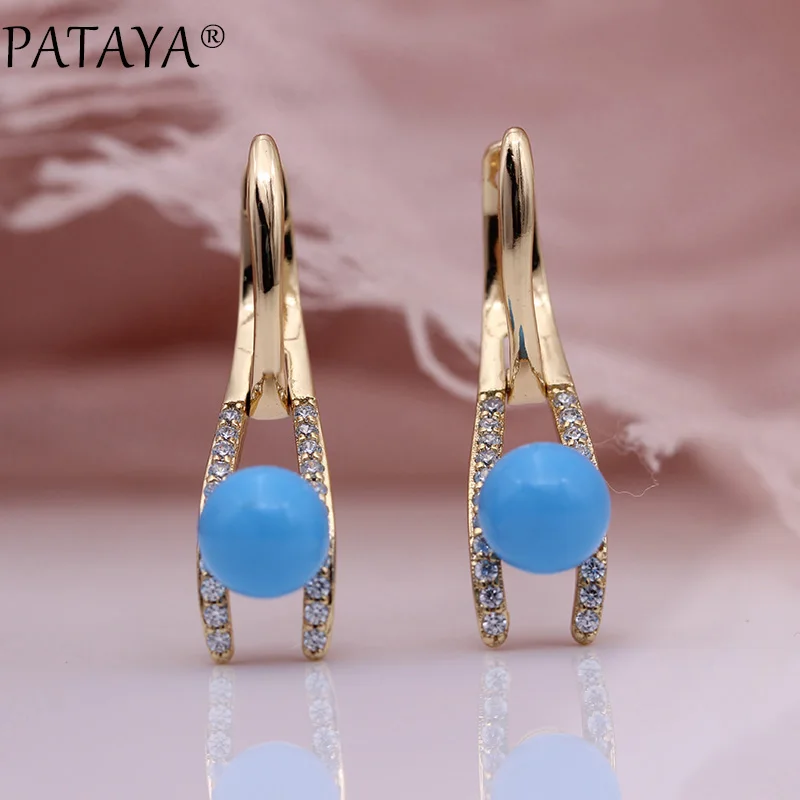 PATAYA New Fine Turkish Blue Shell Pearls Drop Earrings 585 Rose Gold Fashion Jewelry White Round Natural Zircon Unique Earring
PATAYA New Fine Turkish Blue Shell Pearls Drop Earrings 585 Rose Gold Fashion Jewelry White Round Natural Zircon Unique Earring