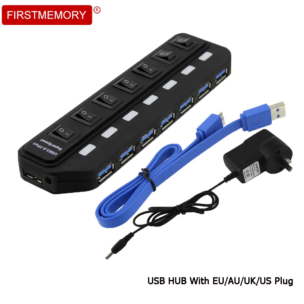 

7 Ports USB 3.0 HUB With EU/US/AU/UK Power Adapter USB Hub With Individual On/Off Switches USB Splitter For MacBook Laptop PC