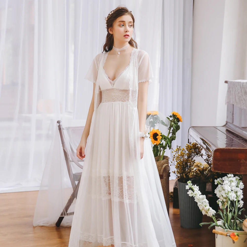 2 Piece Sleepwear Robe Female Peignoir Transparent Kimono Long Lace Wedding Robe For Women Nightwear
2 Piece Sleepwear Robe Female Peignoir Transparent Kimono Long Lace Wedding Robe For Women Nightwear
