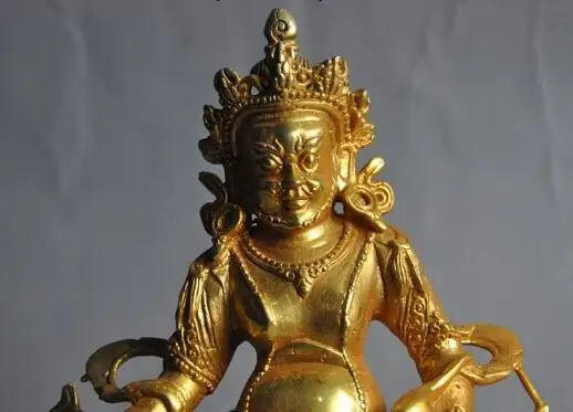 

S1226 tibet buddhism bronze copper gilt Yellow Jambhala Mammon god buddha Mouse statue