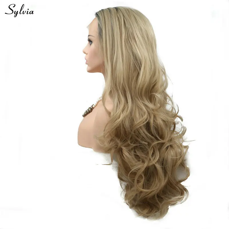 dark roots ombre blonde synthetic lace front wig (2)