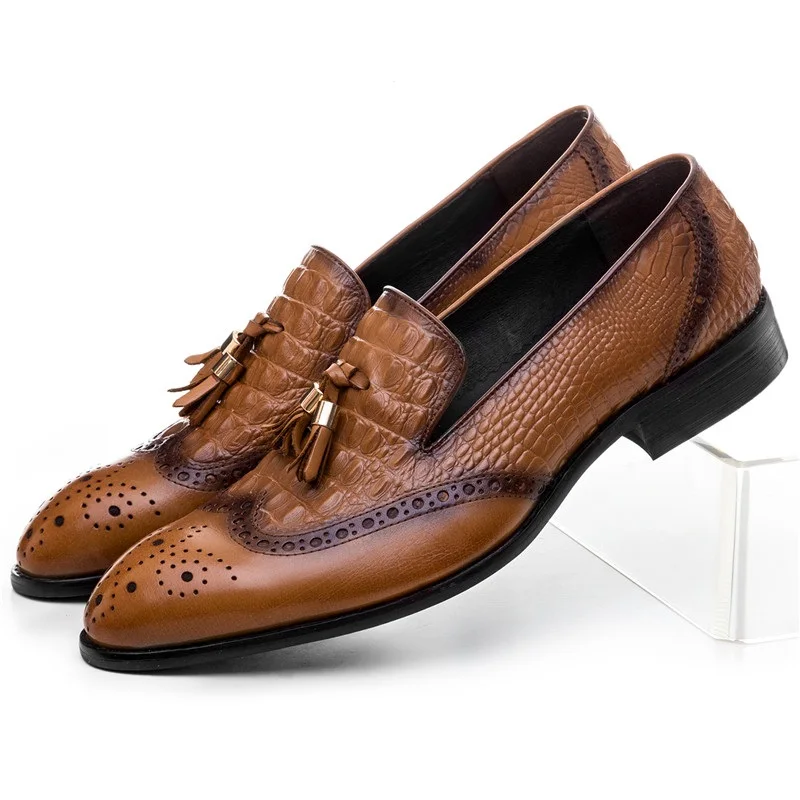 Crocodile Grain Brown / Black Loafers Mens Casual Shoes Genuine Leather Dress Shoes Mens Wedding Shoes With Tassel
Crocodile Grain Brown / Black Loafers Mens Casual Shoes Genuine Leather Dress Shoes Mens Wedding Shoes With Tassel