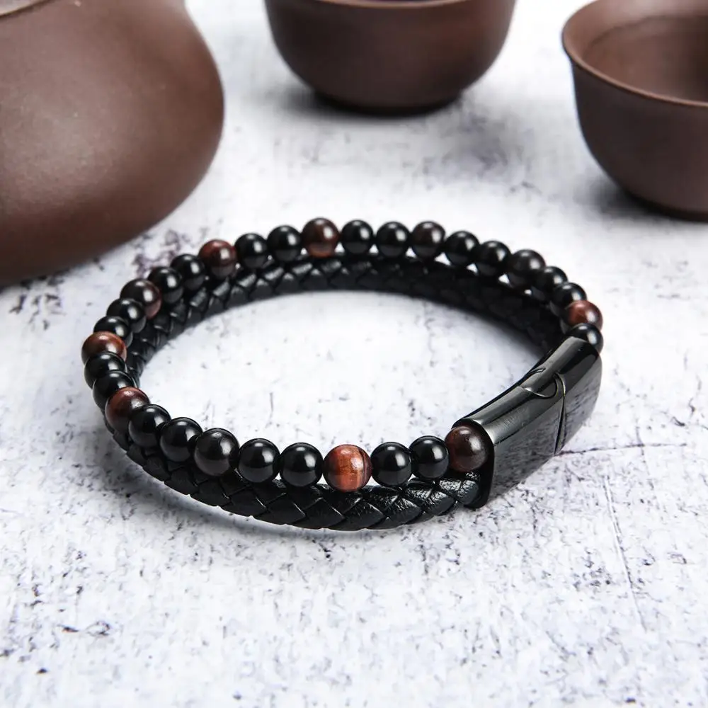 2019 Fashion Men Jewelry Natural Stone Genuine Leather Bracelet Black Stainless Steel Magnetic Clasp Tiger eye Bead Bracelet Men
2019 Fashion Men Jewelry Natural Stone Genuine Leather Bracelet Black Stainless Steel Magnetic Clasp Tiger eye Bead Bracelet Men