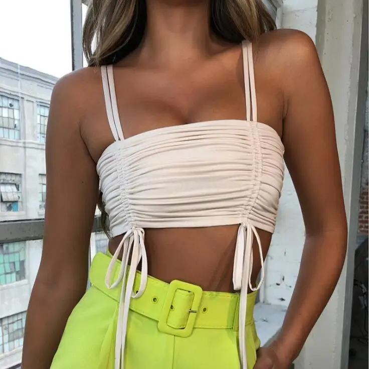 Women Sexy Pleated Tassel Lace Up Buster Camisole Girls Slash Neck Solid Cropped Tops Vest Mujer Slim Tube Tanks
Women Sexy Pleated Tassel Lace Up Buster Camisole Girls Slash Neck Solid Cropped Tops Vest Mujer Slim Tube Tanks