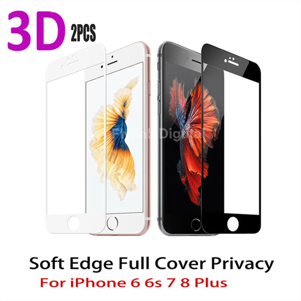 2 шт. защитное стекло с закругленными краями для iPhone 7 6 8 Plus|Защитные стёкла и