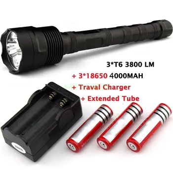 3T6 3800 lumens flashlight 3 * XM-L 5-Mode LED Flashlight Torch Lamp Torch + 3 x 18650 battery + Traval Charger
3T6 3800 lumens flashlight 3 * XM-L 5-Mode LED Flashlight Torch Lamp Torch + 3 x 18650 battery + Traval Charger